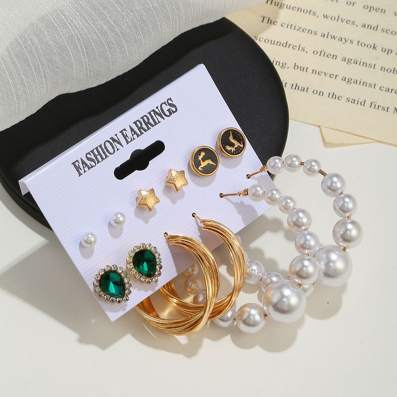 Europäische Und Amerikanische Mode, 6 Paar Geometrische Hirsch Ohrringe, Übertriebene Geometrische Perlen-twist-stern Ohrringe Für Damen
