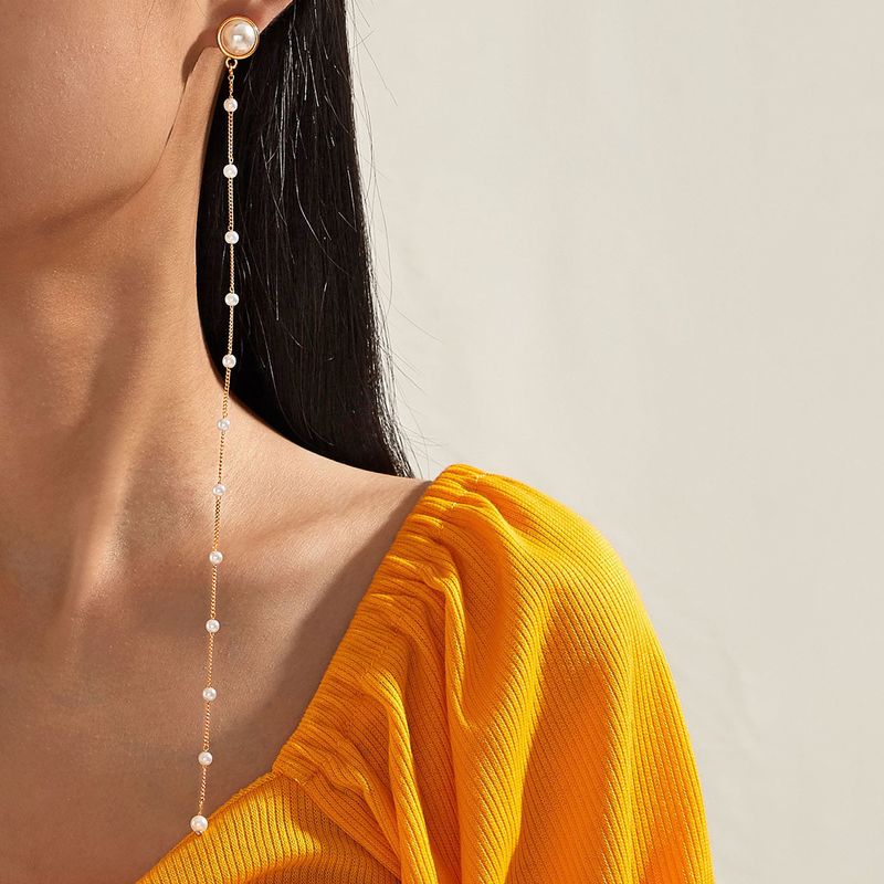 Fashion Long Pearl Tassel Earrings European And American Irregular Geometric Earrings