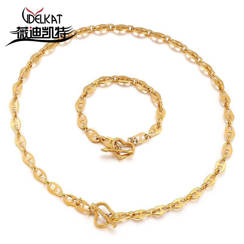 Fashion Heart 18K Gold Plated Titanium Steel Wholesale