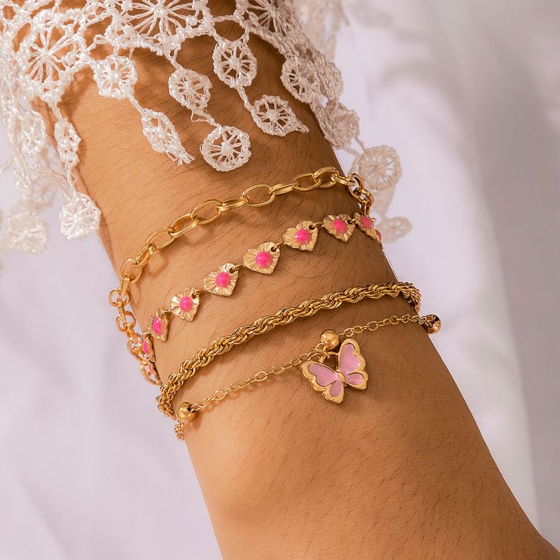 New Style European And American Twist Chain Drop Oil Heart Butterfly Bracelet Four-piece Set