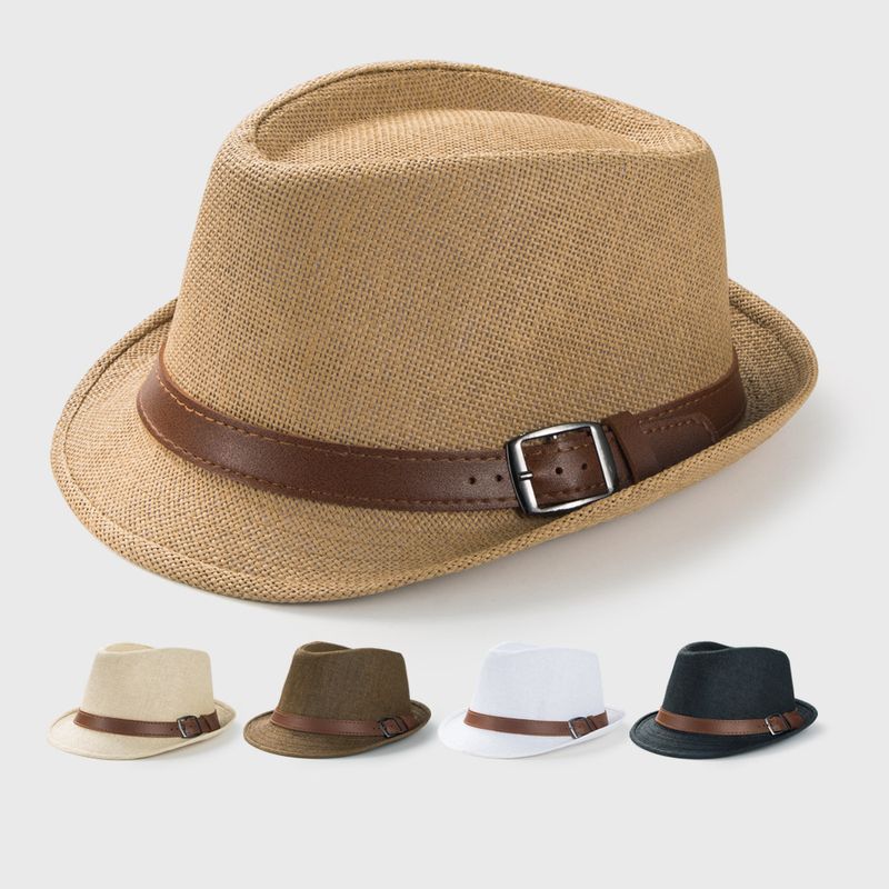European And American British Vintage Top Hat Men's Summer Fashion Solid Color Fedora Hat Women's Belt Accessories Beach Sun Protection Sun Hat