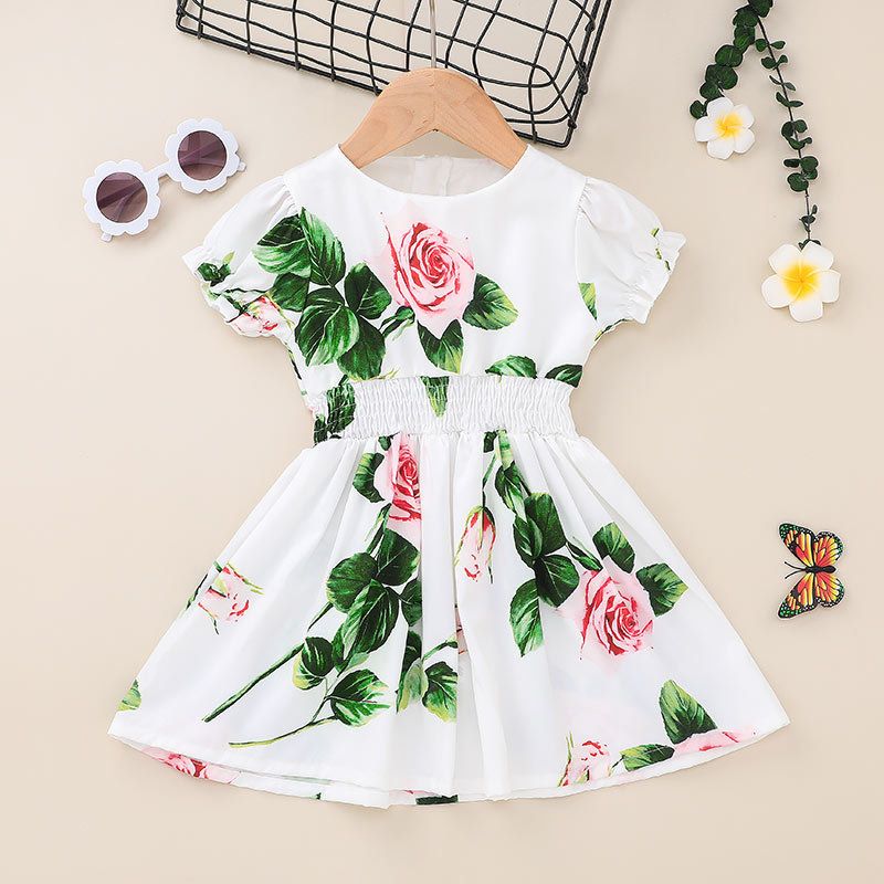 Ropa De Falda Para Niños 2021 Verano Vestido De Manga Corta Estampado Vestido De Princesa De Chifón Vestido Cruzado