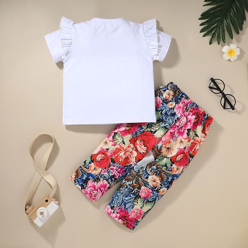 2021 Children's Suit T-shirt Pants Two-piece Printed Trousers Baby Clothes