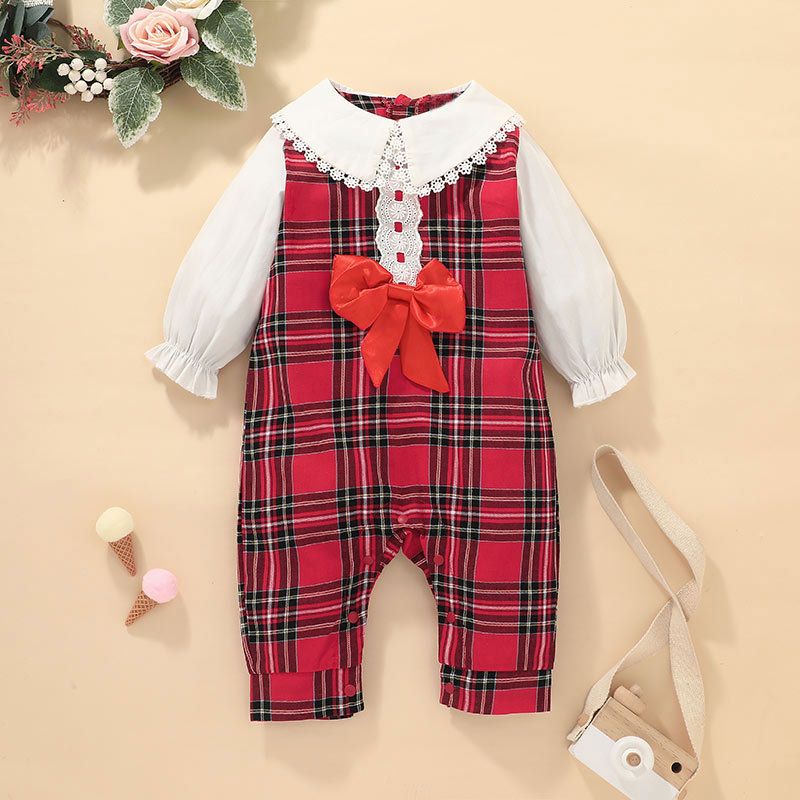 2021 Spring And Autumn Baby Plaid Jumpsuit 1-3 Years Old Babies' Dress Long Sleeve Jumpsuit Foreign Trade