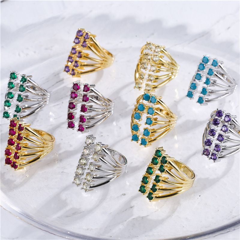 Micro-inlaid Color Diamond Row Diamond Ring Opening Adjustable Exaggerated Jewelry Accessories