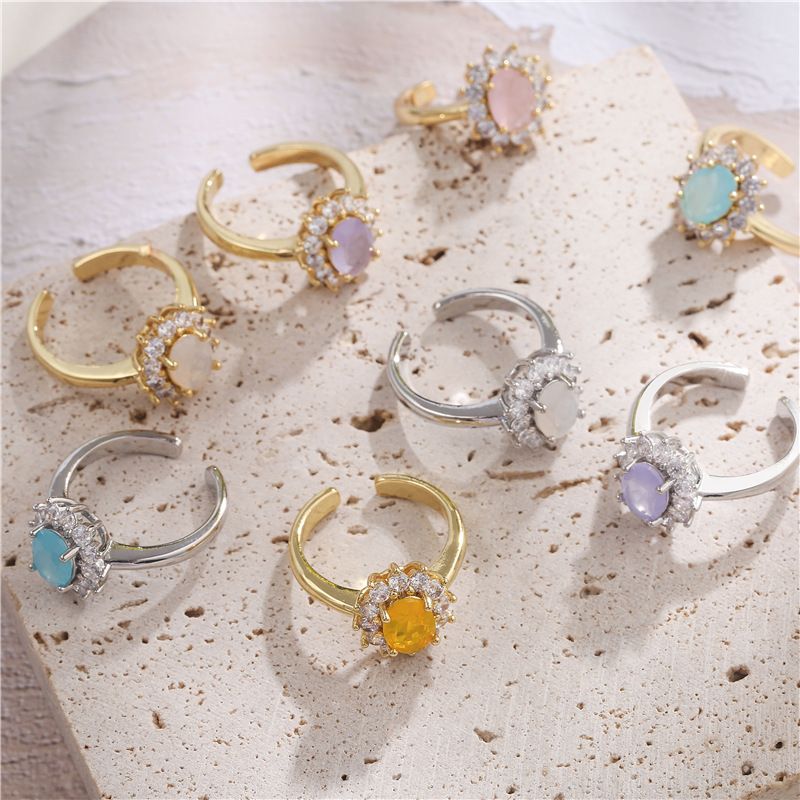 Mikro-intarsien Zirkon Oval Diamant Ring Bonbon Farbe Edelstein 18k Vergoldeter Ring