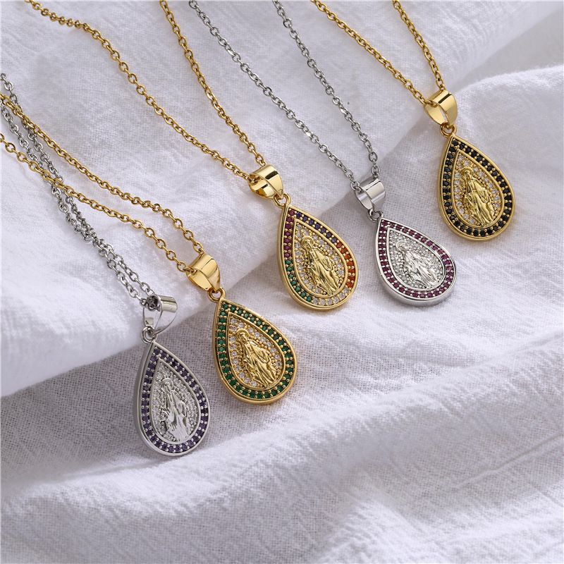 Fashion Micro-inlaid Colored Diamond Drop-shaped Virgin Mary Christ Jewelry Accessories