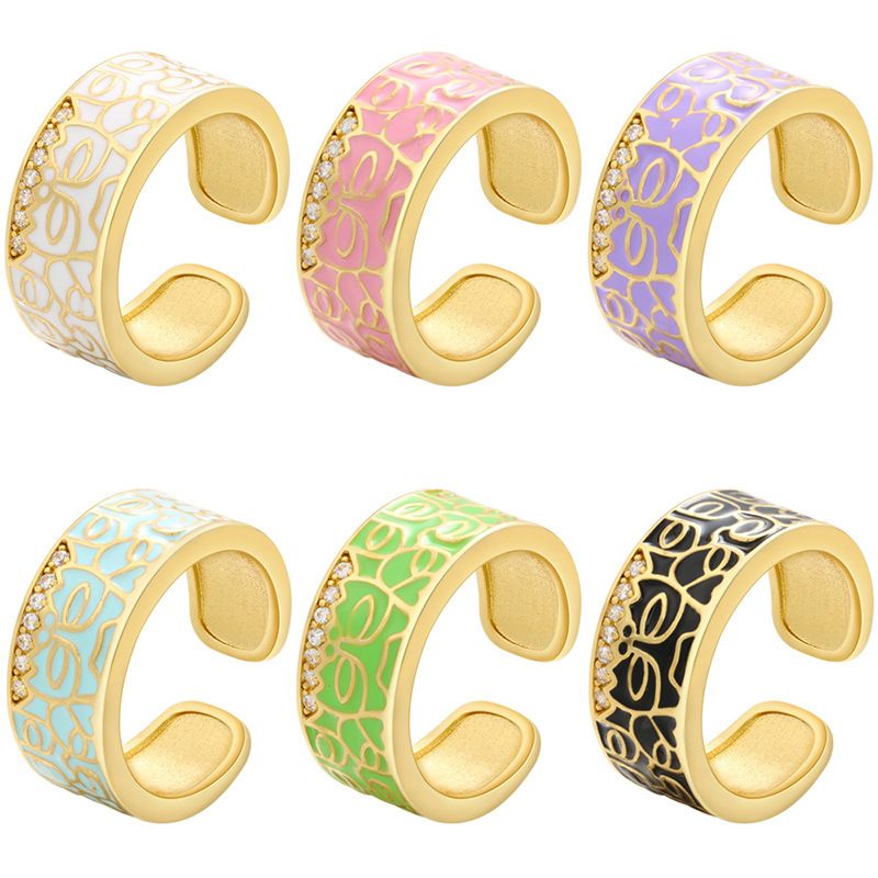 Hecheng Ornament Colorful Oil Necklace Ring Irregular Pattern Open-end Zircon Ring  Vj307