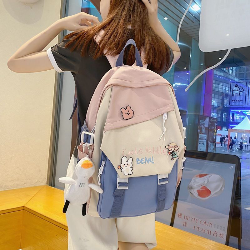 Ins Junior's Schoolbag Women's Korean-style Contrast Color Backpack High School Student Fresh Backpack Girlish Style Backpack