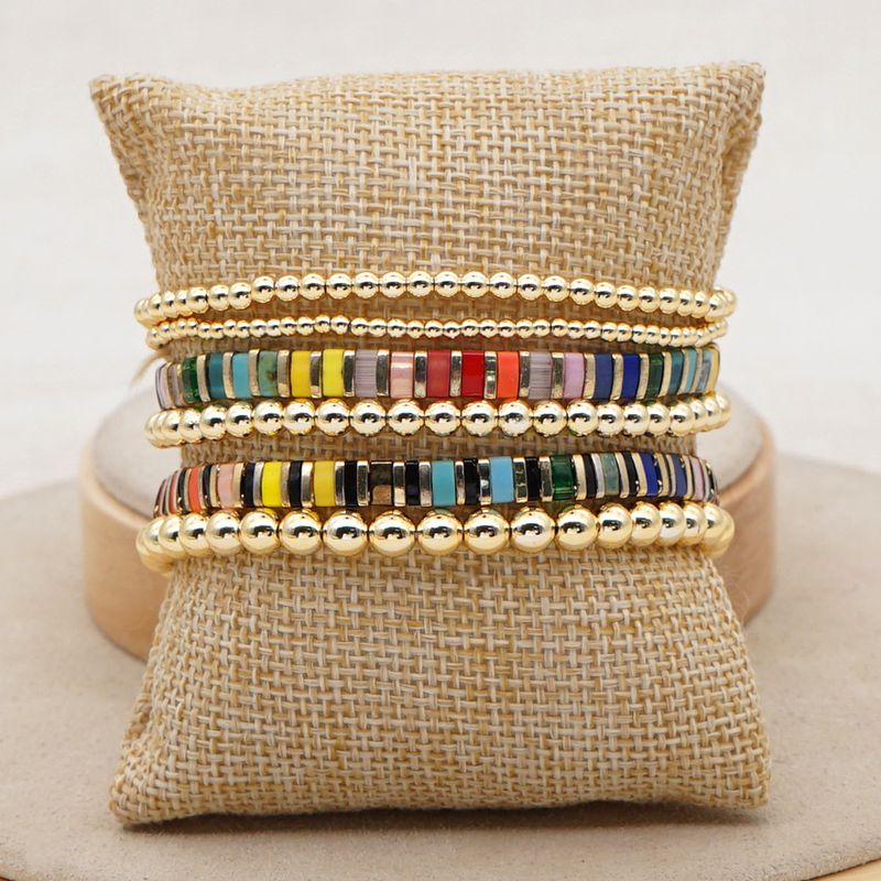 Fashion Street Trendy Multi-layer Twin Beaded High Quality Color Retention Golden Balls Tila Bead Woven Bracelet