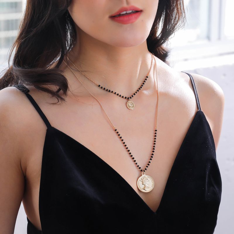 Europäische Und Amerikanische Kreative Mode Handgewebte Perlenkette Goldene Retro-münzen-anhänger-halskette