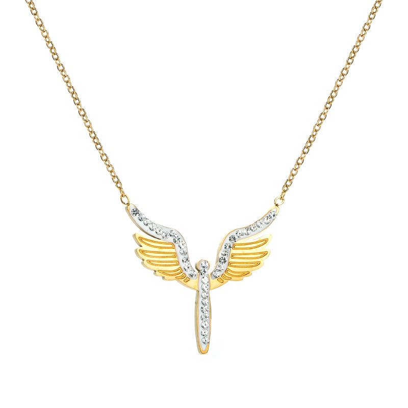Korean Style New Diamond-studded Non-fading Titanium Steel Angel Wings Necklace