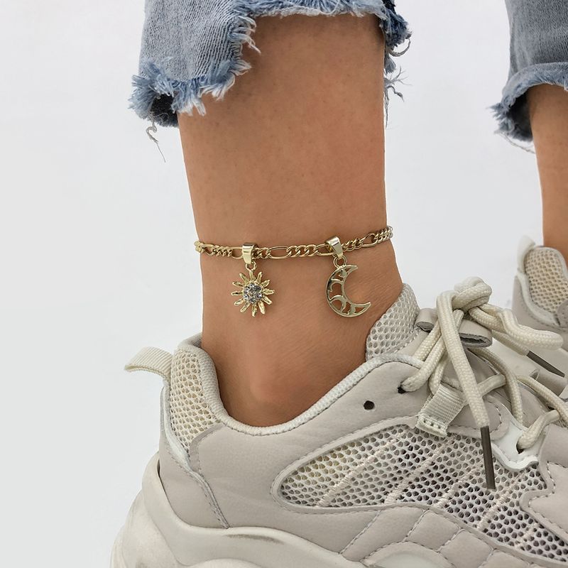 New Jewelry Hip-hop Sun Moon Pendant Foot Ornaments Simple Fashion Diamond Anklet