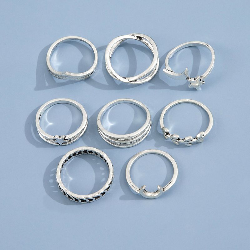 Foreign Trade Cross-border Popular Ornament Fashion Retro Hollow Star Moon Olive Branch Geometric Ring Eight-piece Set