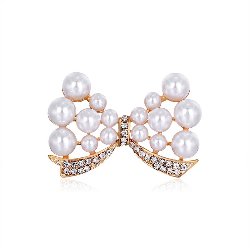 Neue Einfache Mode Diamantbesetzte Perlenschleife Brosche Bekleidungszubehör Großhandel