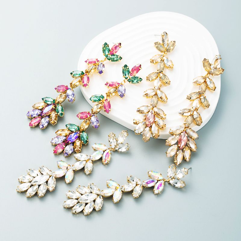 Fashion Exaggerated Alloy Diamond-studded Flower Long Earrings Female Wholesale