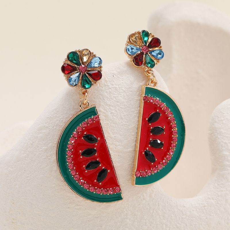 European And American Fashion Exaggerated Fresh Emulational Fruit Thin Earrings Simple Retro Alloy Dripping Watermelon Earrings