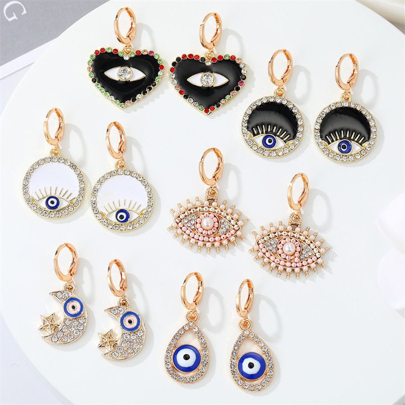 Retro Pearl Eye Color Rhinestone Love Demon Eye Ear Ring Cross-border Jewelry