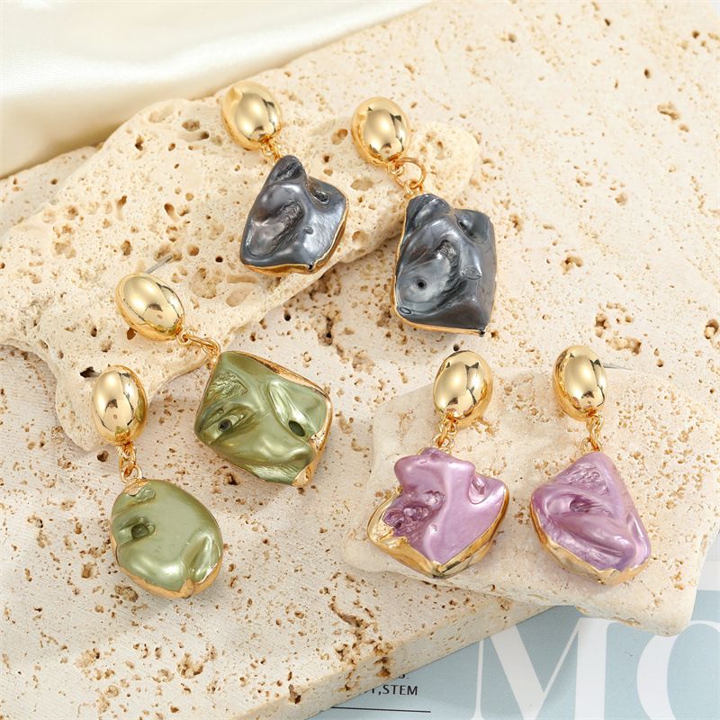 Bohemian Unique Exaggerated Irregular Resin Earrings Candy Color Natural Stone Imitated Earrings Cross-border Sold Jewelry