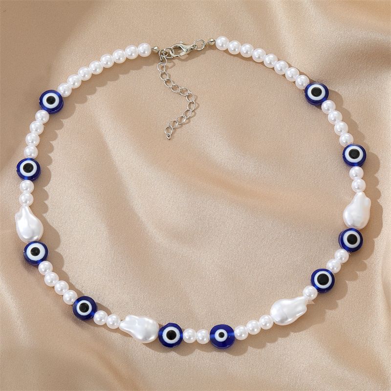 Bohemian Color Devil's Eye Rice Bead Necklace Eyes Clavicle Chain Female