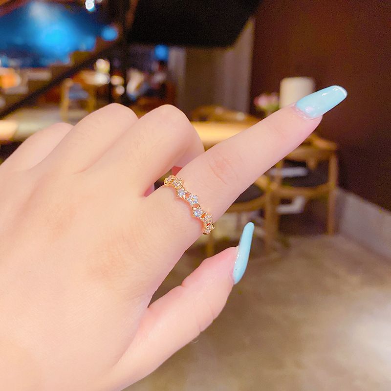 [thick Gold Plating] Long-lasting Color Retention Korean Micro-inlaid Zircon Ring Women's Korean Fashion Simple Ring