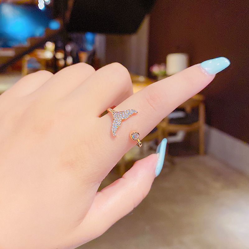 [dick Gold Beschichtung] Langlebiger Farb Haltbarer Koreanischer, Mit Zirkon Eingelegter Fischschwanz Öffnung Verstellbarer Koreanischer Mode Ring Für Frauen