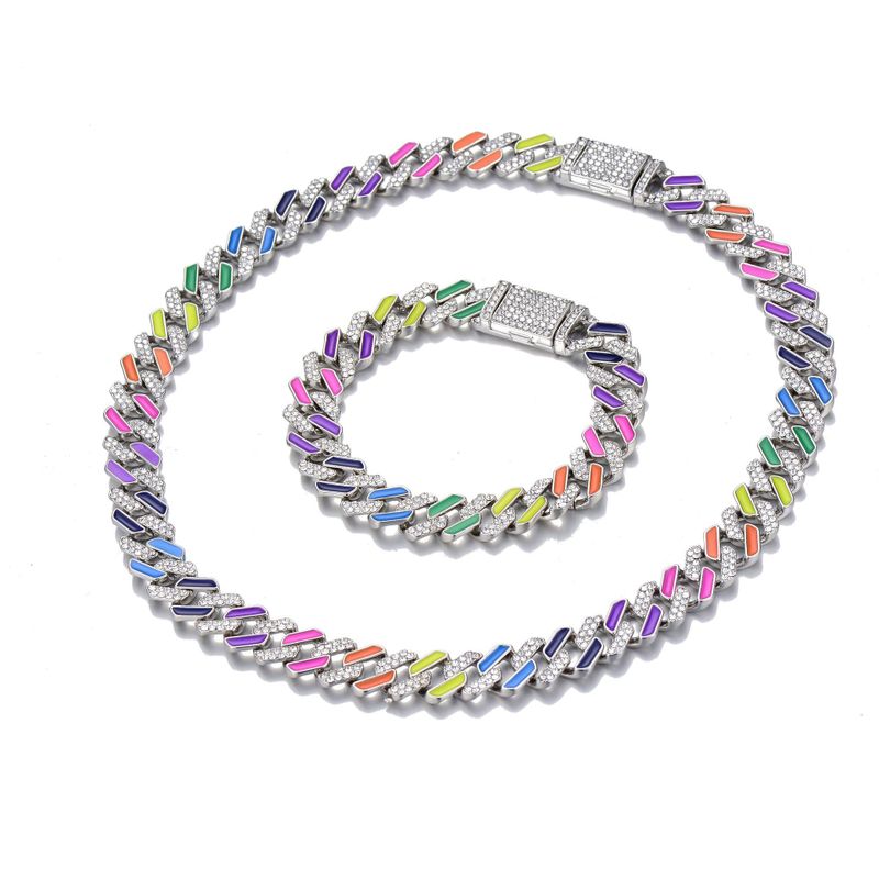 European And American Cuban Necklace 12mm Diamond-shaped Colorful Rainbow Bracelet