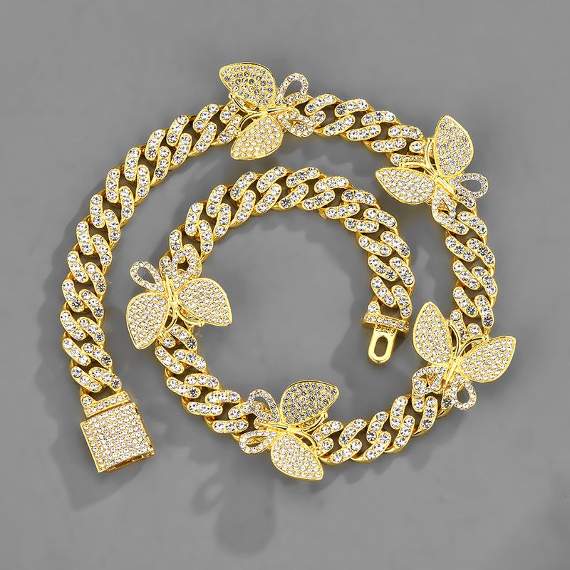 New Butterfly Accessories Cuban Chain 15mm Geometric Hip Hop Bracelet Anklet Necklace