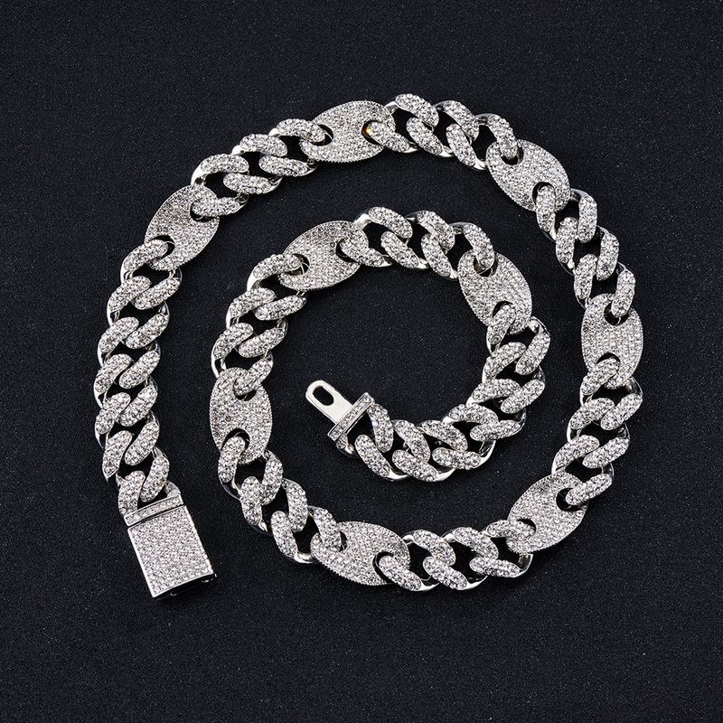 European And American Foreign Ornament Pig Nose Rap Hip Hop Popular Accessories 15mm Cuban Link Chain Necklace Wholesale