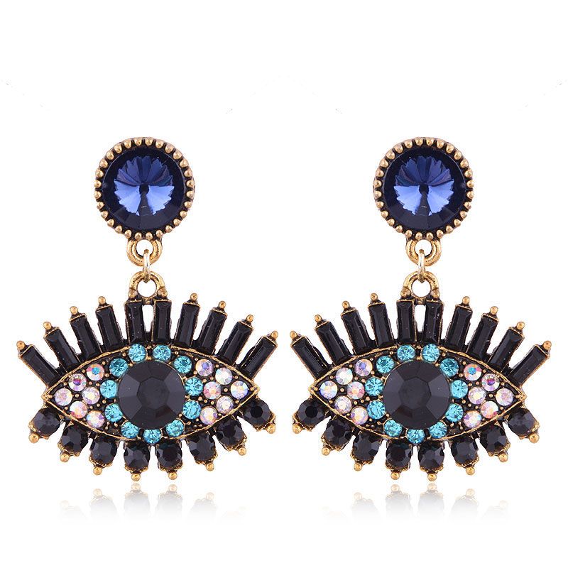 European And American Fashion Metal Diamond-studded Devil's Eye Exaggerated Earrings