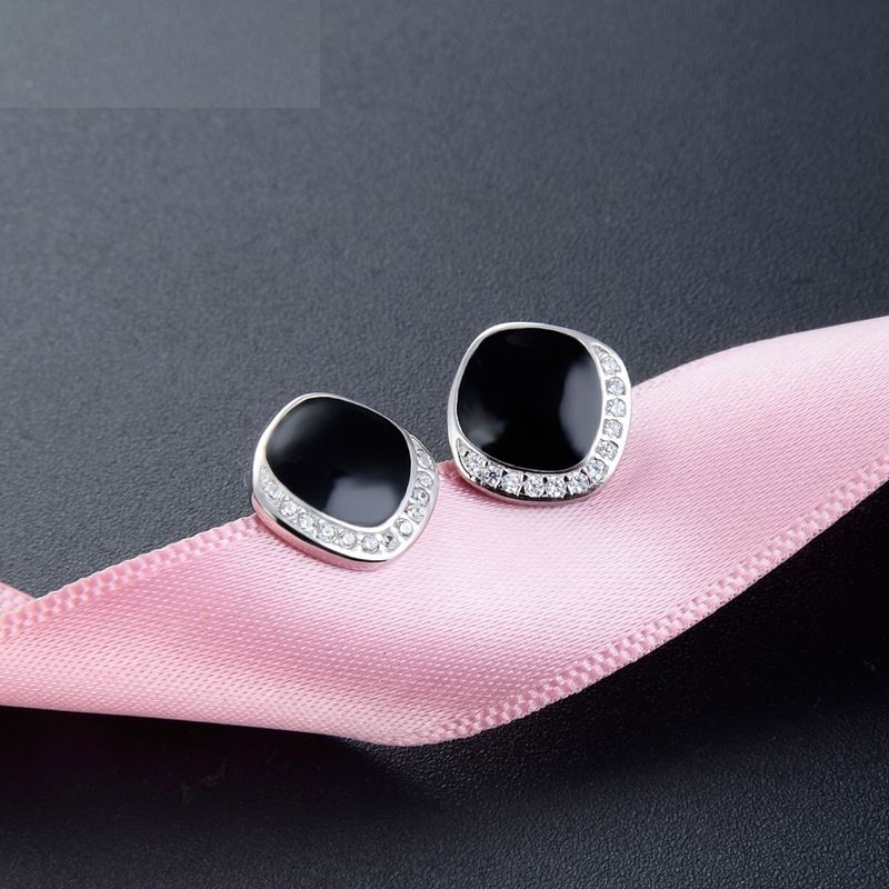 Trend Fashion Black Earrings S925 Silver Temperament Simple Niche Micro-inlaid Earrings
