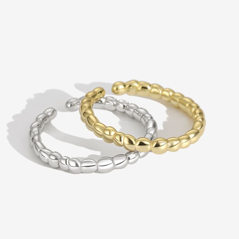Koreanische S925 Silber Mode Persönlichkeit Geometrische Runde Perlen Perlen Offener Ring
