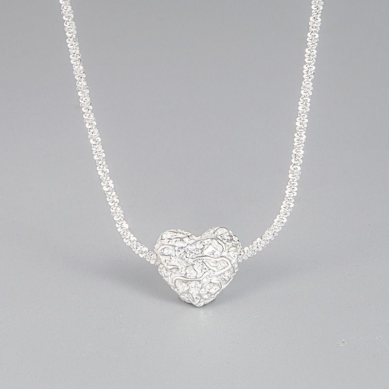 Korean S925 Sterling Silver Folds Heart-shaped Lavicle Chain Silver Jewelry