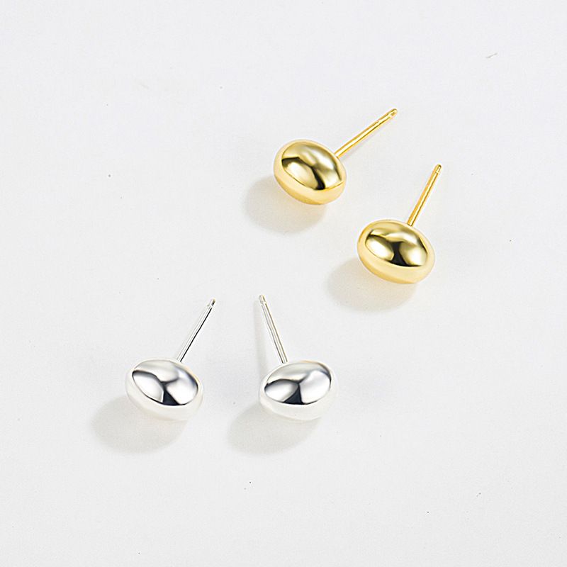 S925 Sterling Silver Glossy Egg-shaped Peas Earrings Simple Peas Round Earrings