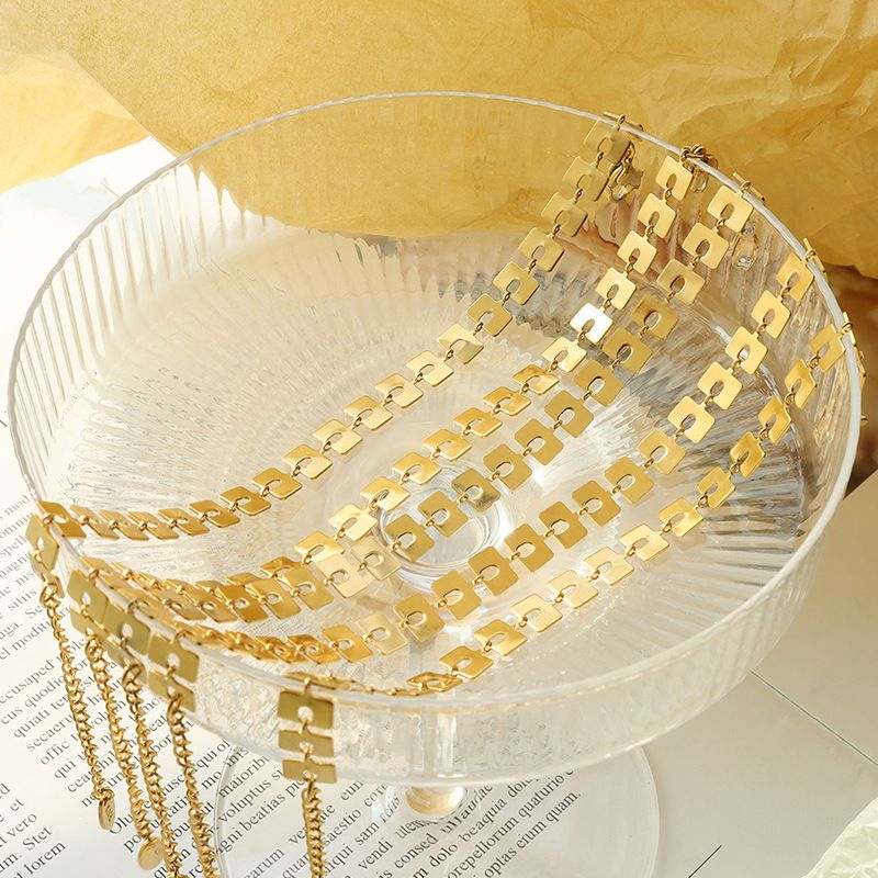 Simple Ins Special-interest Design Hip Hop Cool Geometric Card Chain Bracelet Titanium Steel 18k Gold Female E143