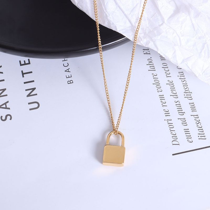 Fashion Lock Pendant Necklace Jewelry Titanium Steel 18k Gold Plated
