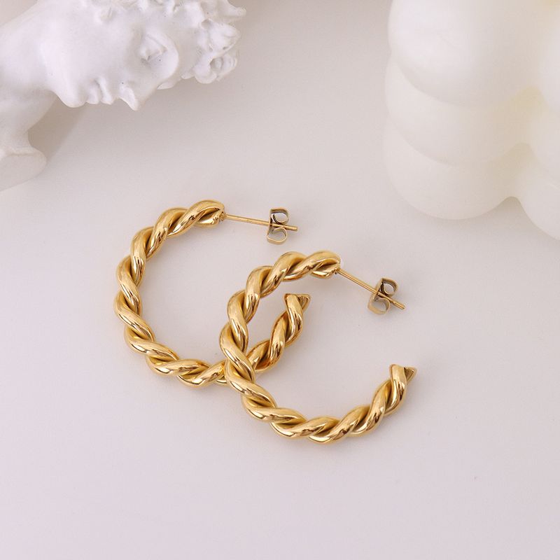 Fashion Twist C-shaped Titanium Steel 18k Gold Plated Earrings