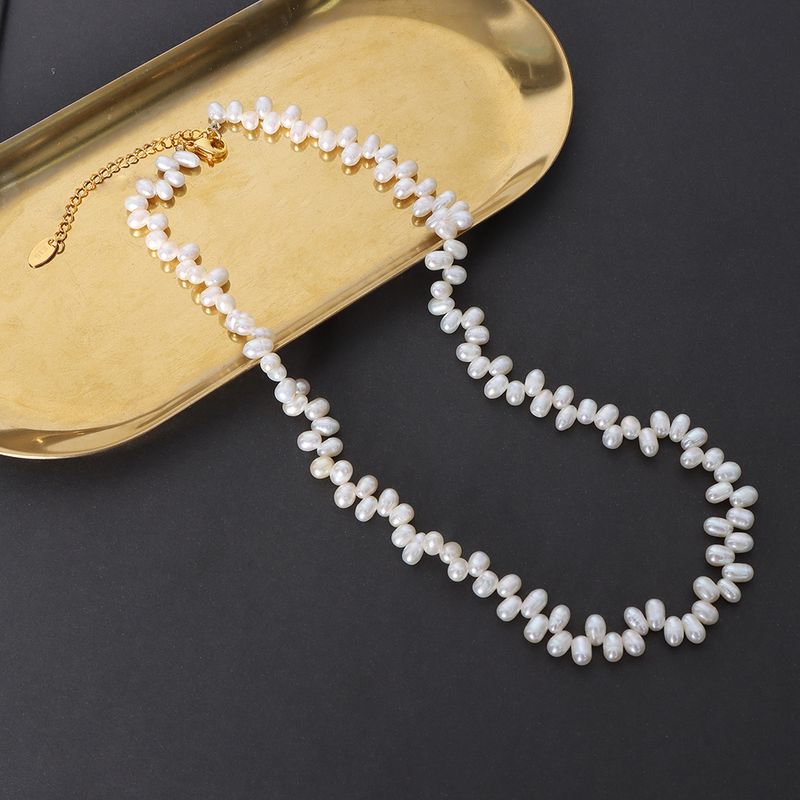 Collier De Perles D&#39;eau Douce Irrégulières En Plaqué Or 18 Carats En Acier Titane Rétro Chaîne De Clavicule