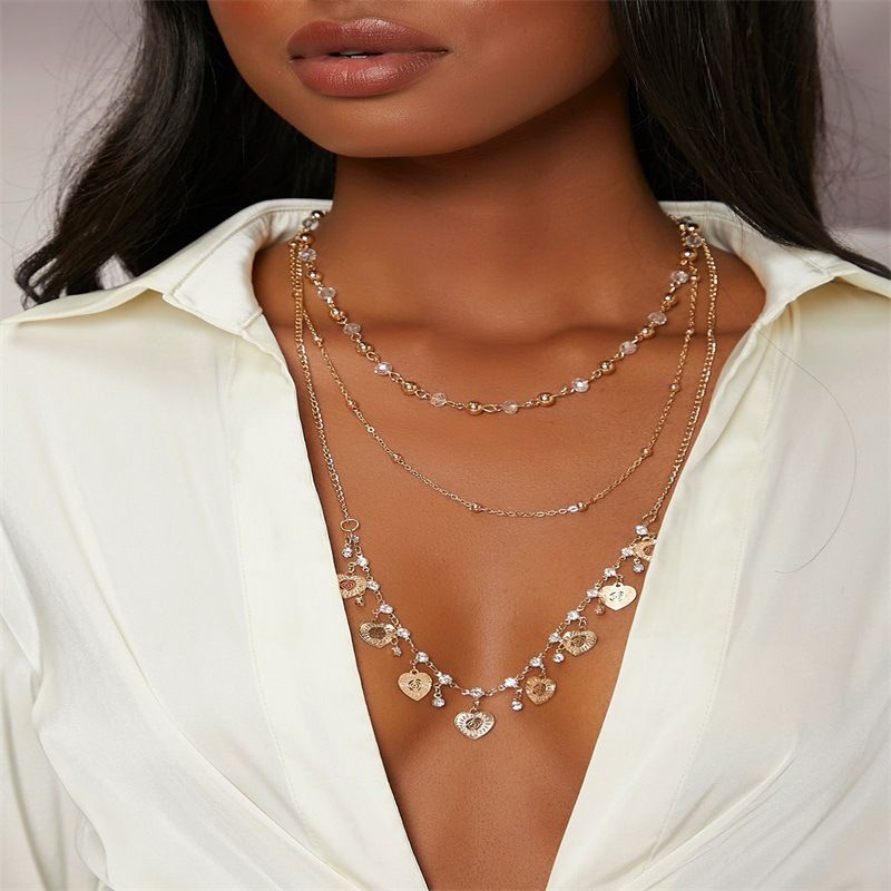 Neue Koreanische Version Der Runden Perlenkette Böhmischen Herzanhänger Mehrschichtige Halskette