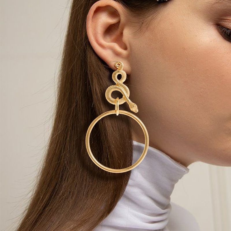 Großhandel Mode Übertrieben Retro-kreis Ohrringe Geometrische Schlangenförmige Goldene Personalisierte Ohrringe