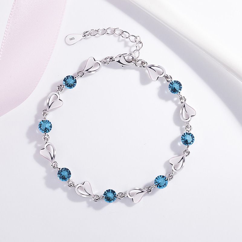 Korean Copper-plated Blue Crystal Heart-shaped Bracelet Wholesale
