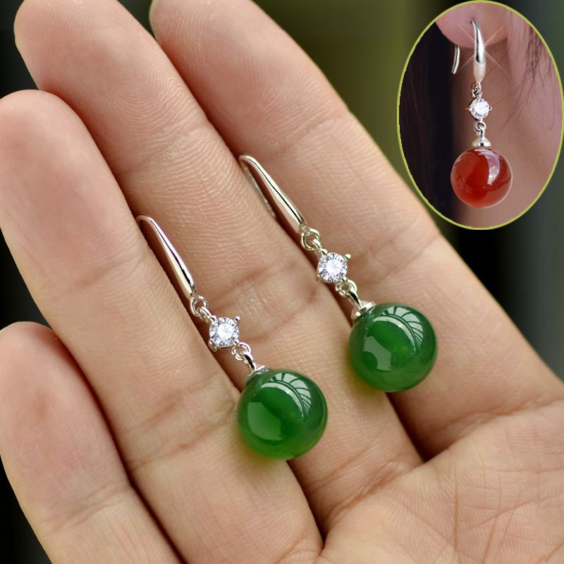 Boucles D&#39;oreilles En Agate Verte Naturelle À La Mode Boucles D&#39;oreilles En Zircon Incrusté De Cuivre En Gros