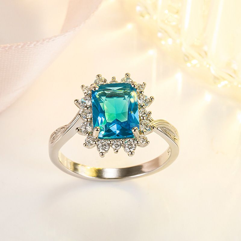 Bague En Cristal Bleu Avec Diamants Incrustés De Bijoux De Mode En Zircon Bleu Brossé