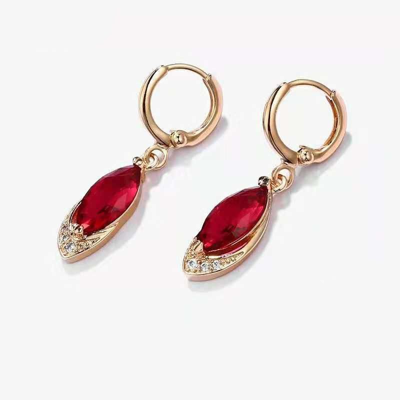 Pendientes Largos De Cristal Rosa Coreano Pendientes Largos De Cobre Con Diamantes Rubí Femeninos