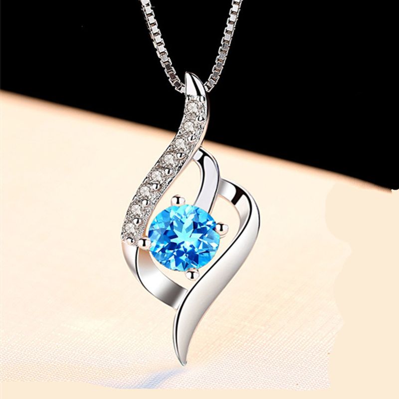 Versión Coreana Colgante De Cristal Azul Simple Moda Diamante Cristal Cadena De Clavícula Joyería Al Por Mayor