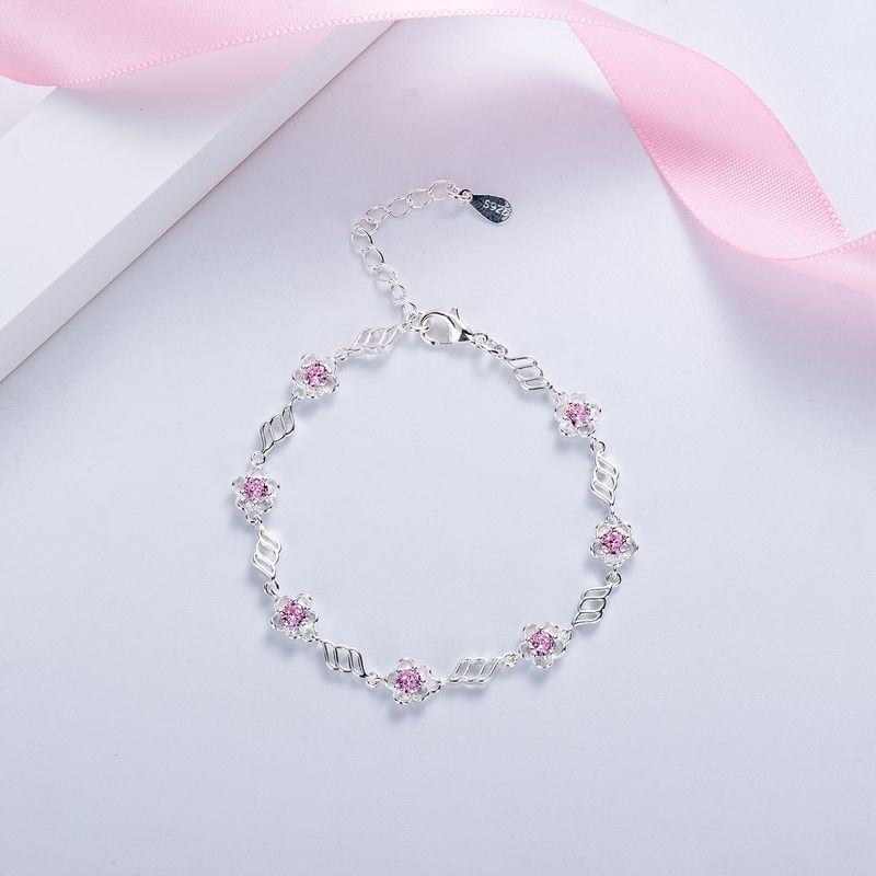Bracelet De Fleur De Cerisier En Zircon Rose En Forme De Coeur De Mode En Gros