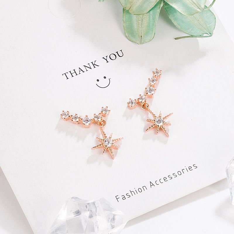 Korean Fashion Diamond Star Earrings Eight-pointed Star Earrings Personality Ins Jewelry