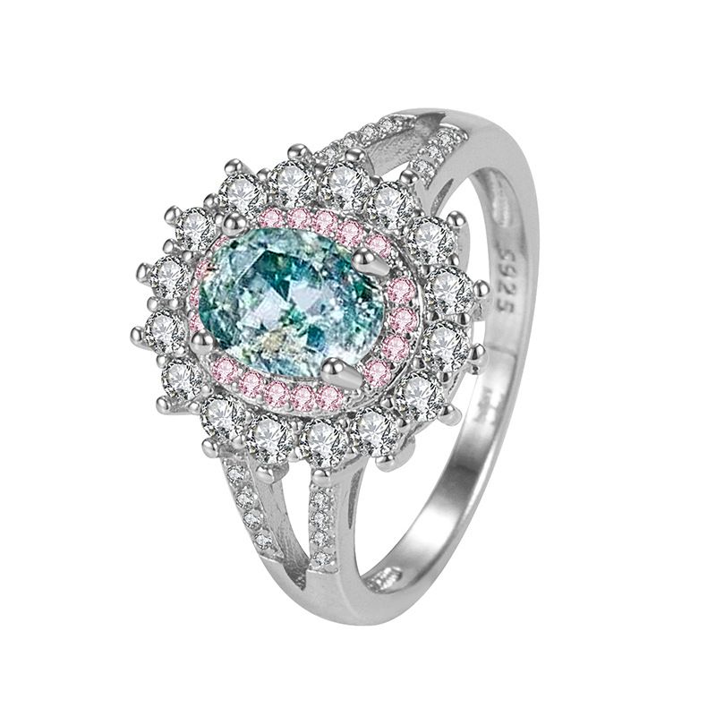 Diamanttopas Europäischer Und Amerikanischer Voller Rosa Kristall Zirkon Ring Modeschmuck
