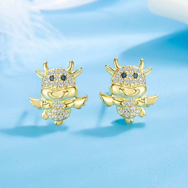 South Korea Personality Calf Earrings Cute Cow Fashion Full Of Diamond Earrings Jewelry