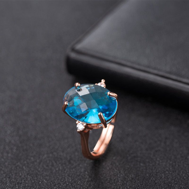 Blauer Kristall Europäischer Und Amerikanischer Rosendiamant Amethyst Edelsteinring Modeschmuck
